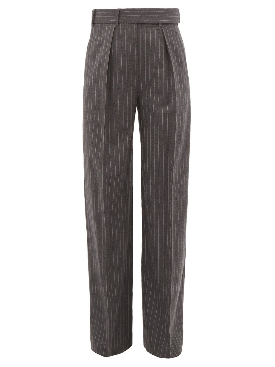 Grey Pinstriped wool wide-leg trousers | Alexandre Vauthier ...