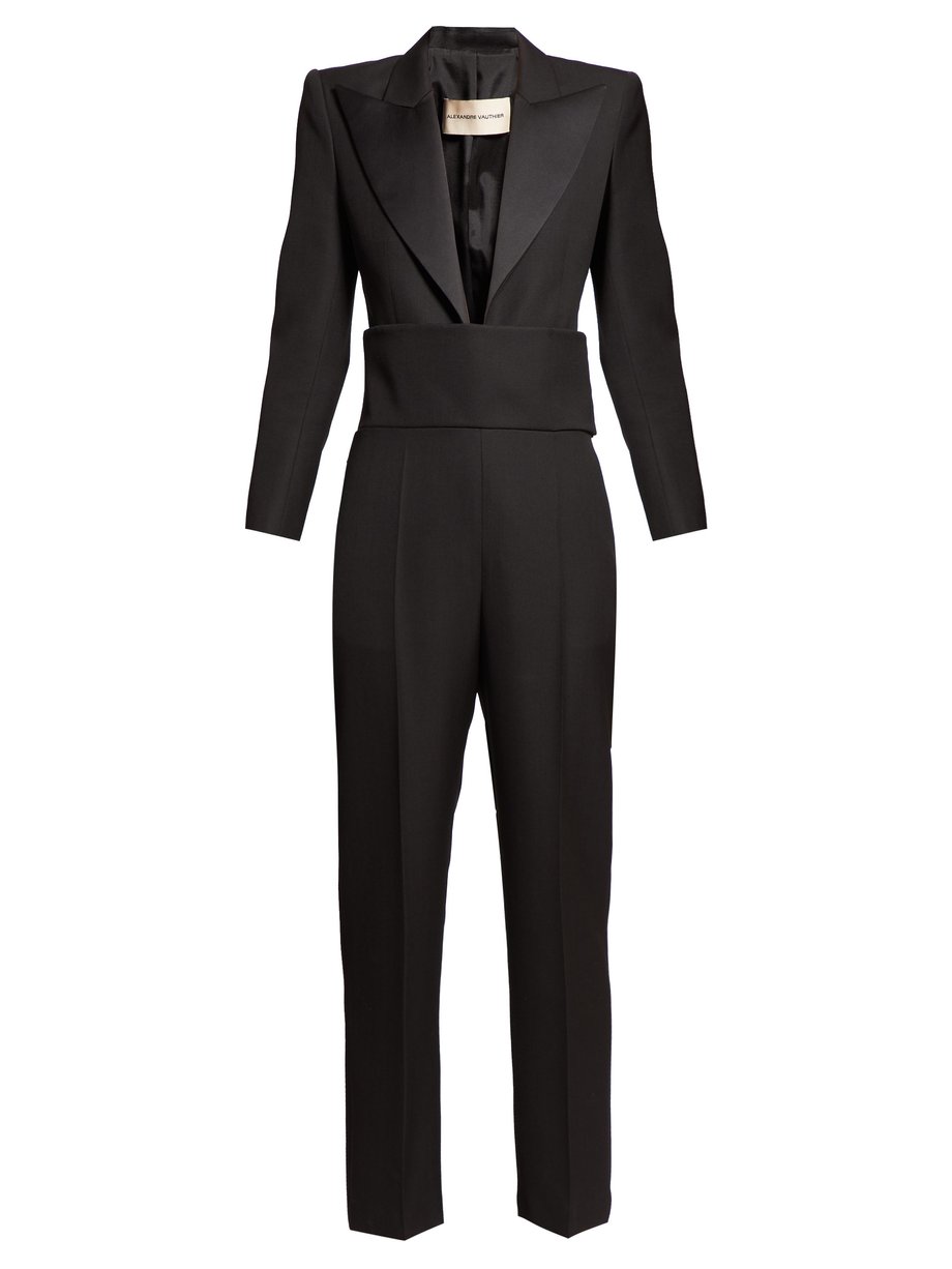 Black Satin-lapel plunge tuxedo jumpsuit | Alexandre Vauthier ...