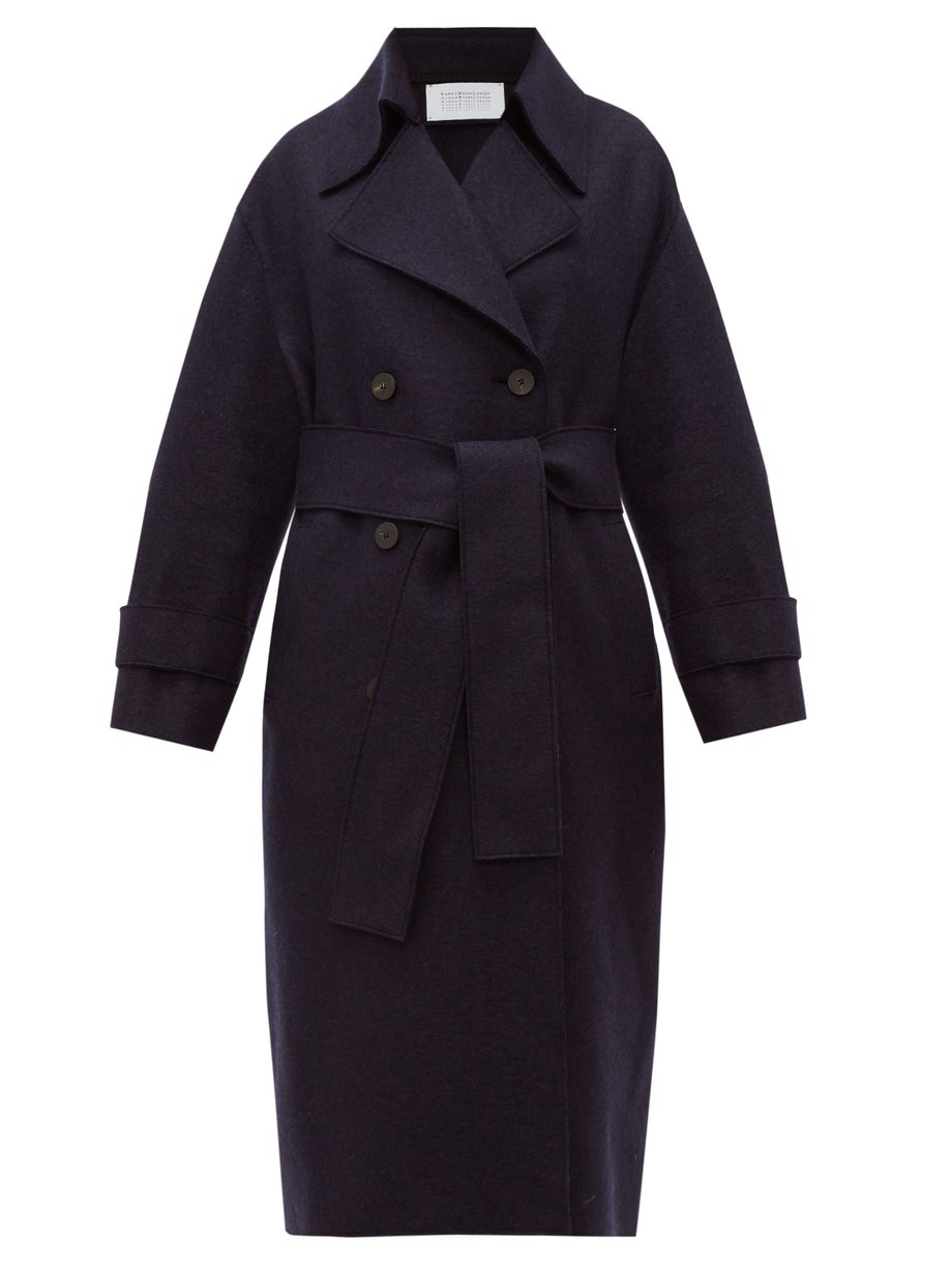 Blue Double-breasted pressed-wool coat | Harris Wharf London ...