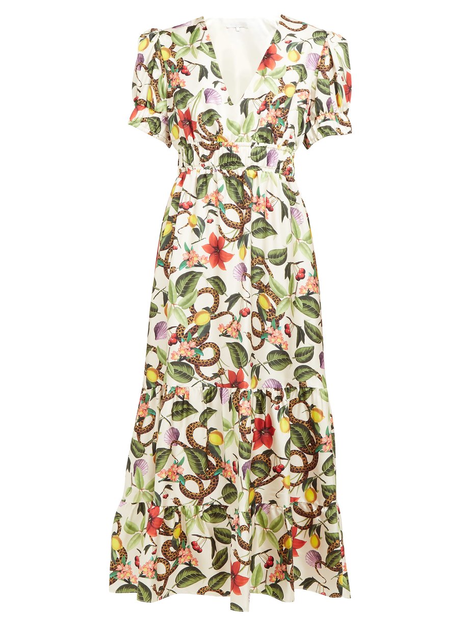 Print Lucia garden-print silk-twill midi dress | Borgo De Nor ...