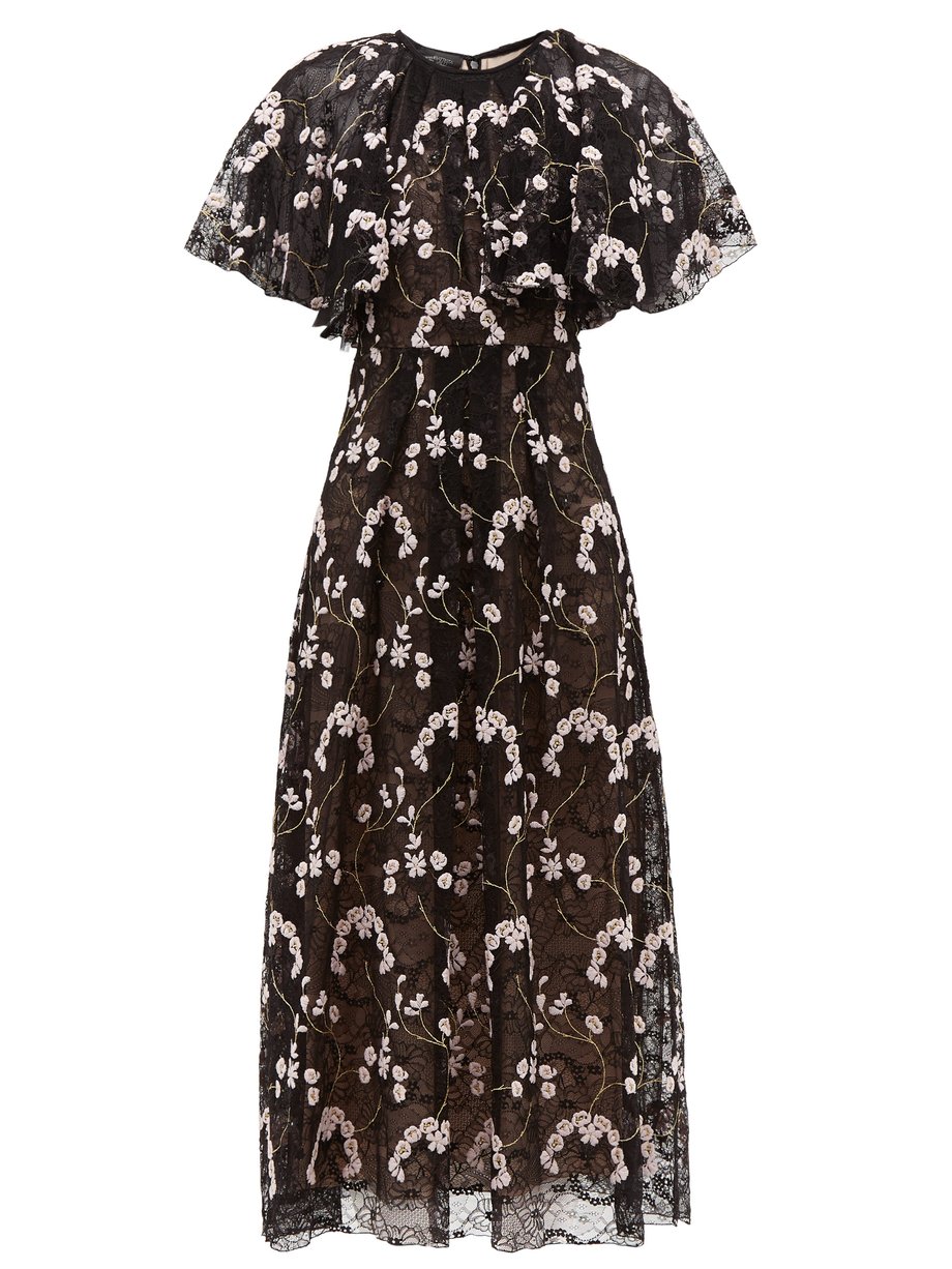 Black Floral-embroidered Chantilly-lace dress | Giambattista Valli ...