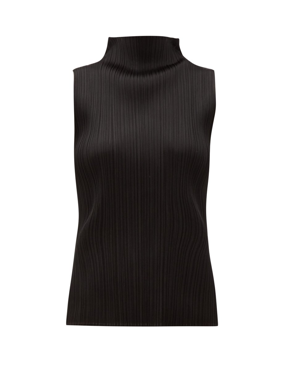 Black High-neck tech-pleated top | Pleats Please Issey Miyake ...