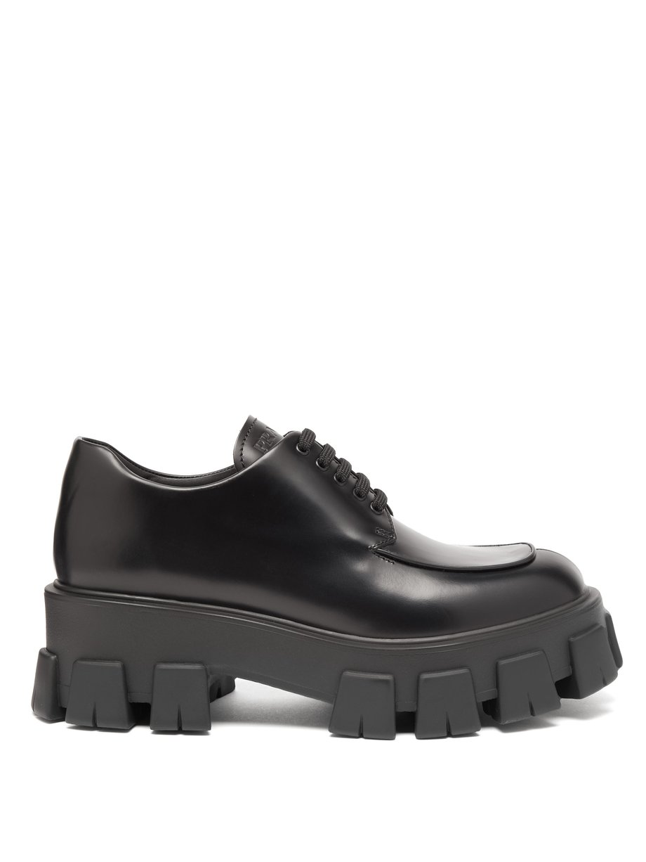 Black Raised-sole brushed-leather derby shoes | Prada | MATCHESFASHION AU