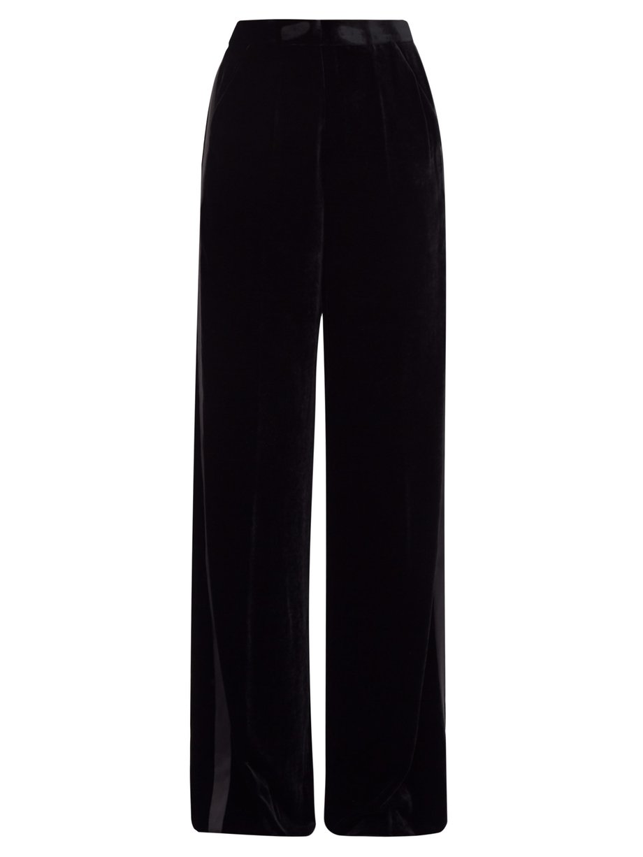 Black Satin-trimmed velvet palazzo trousers | Etro | MATCHESFASHION UK