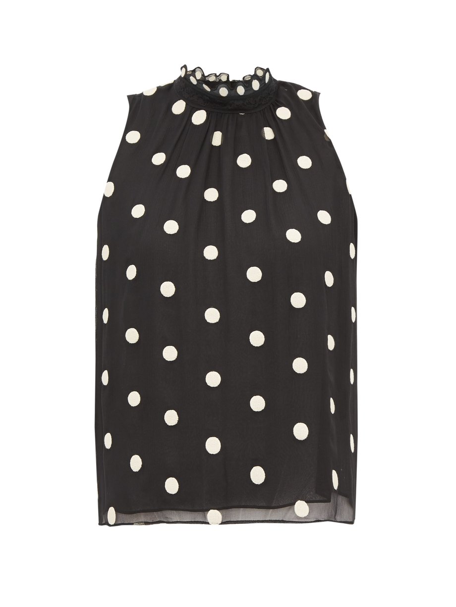 Black Sleveless polka-dot embroidered-silk blouse | Rebecca Taylor ...