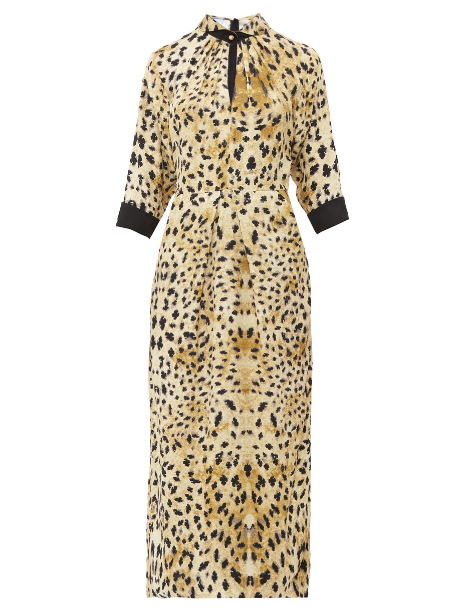 Print Leopard-print cut-out sablé midi dress | Prada | MATCHESFASHION US