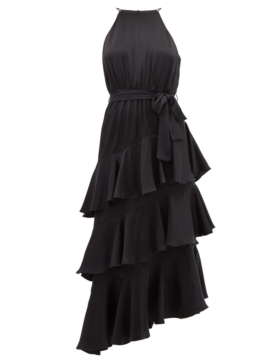 Black Espionage asymmetric tiered silk-satin dress | Zimmermann ...