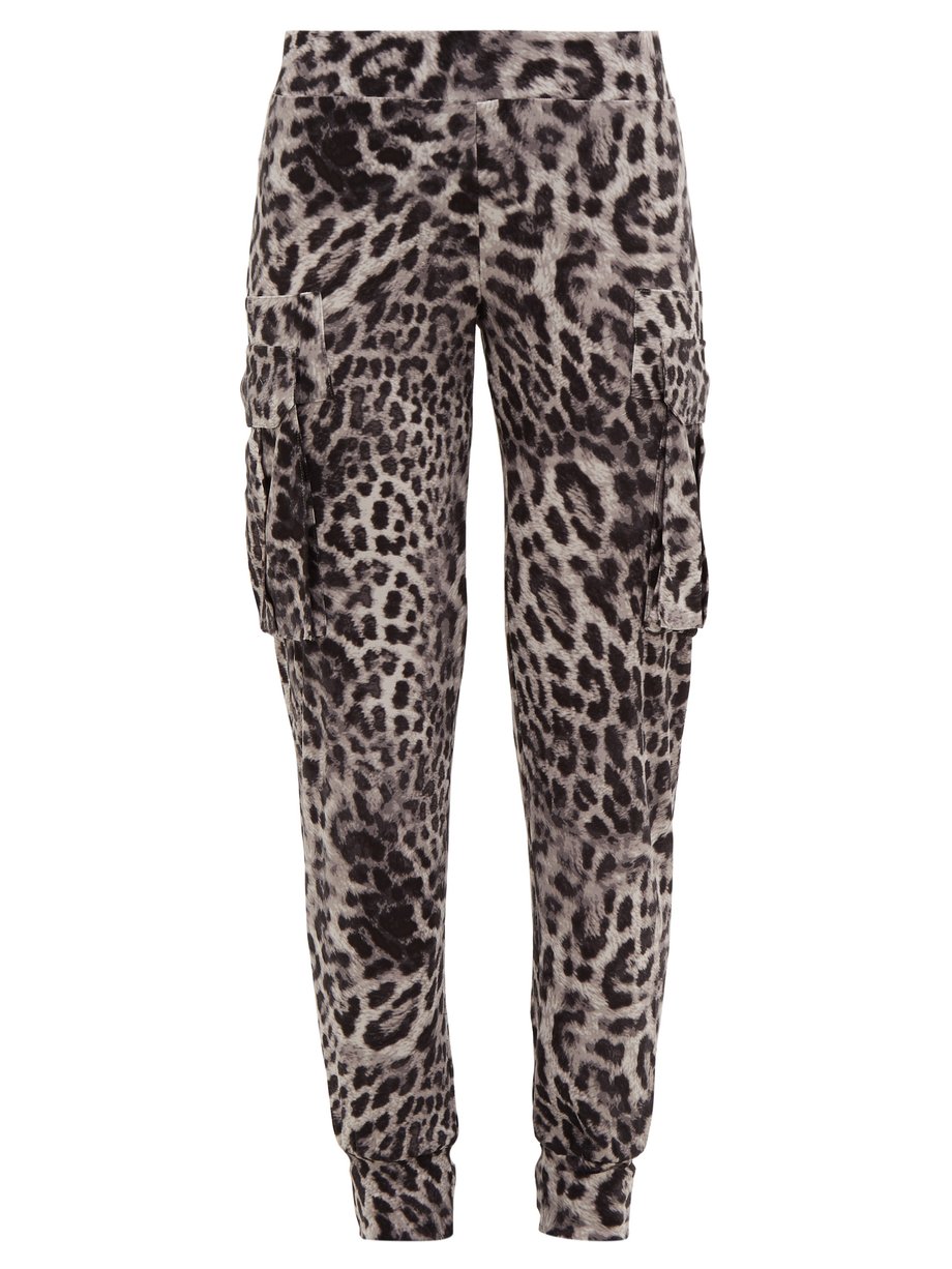 Grey Leopard-print jersey cargo track pants | Norma Kamali ...