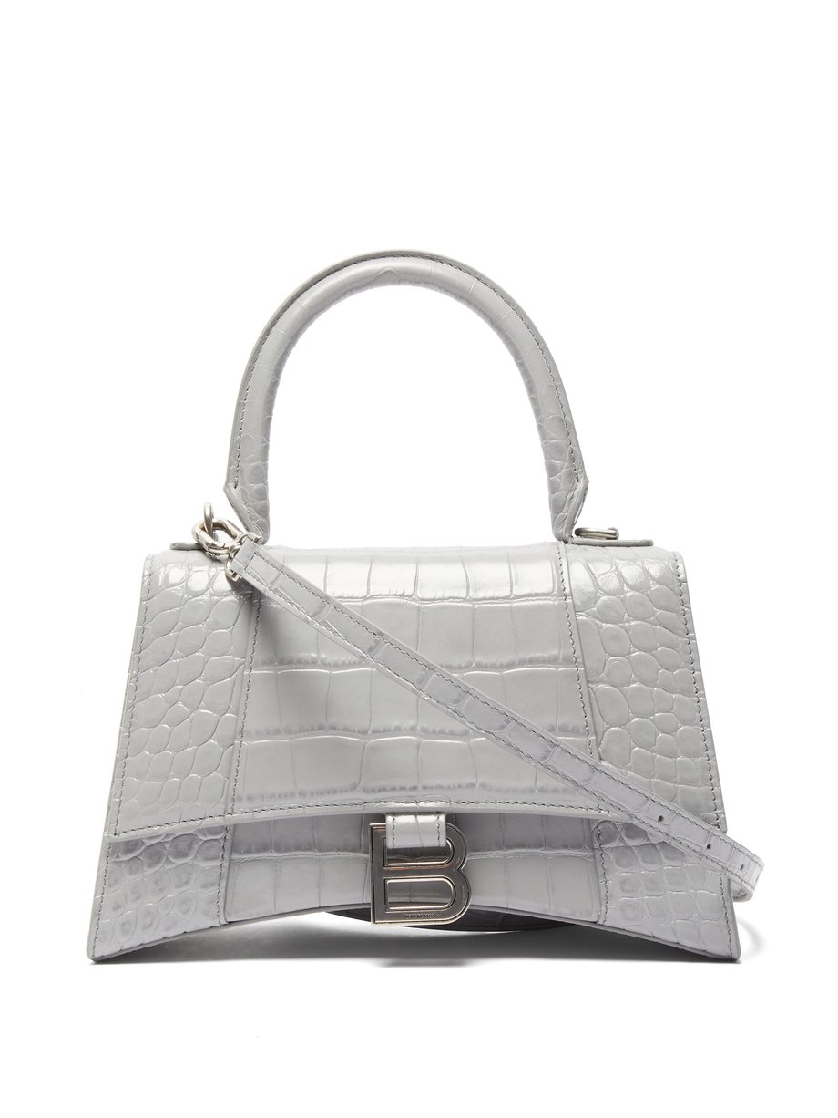 Grey Hourglass small crocodile-embossed leather bag | Balenciaga ...