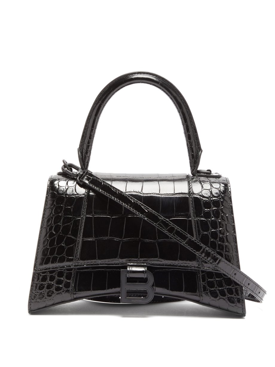 Black Hourglass crocodile-embossed leather bag | Balenciaga ...