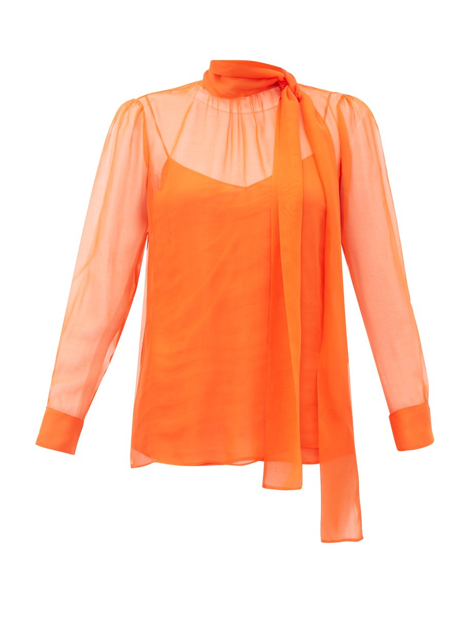 Orange Pussy-bow chiffon blouse | Valentino | MATCHESFASHION US