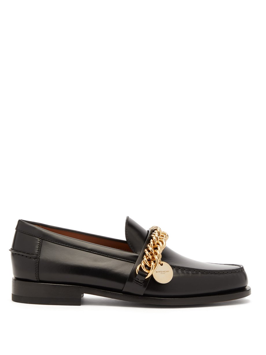 Chain-embellished leather loafers Black 