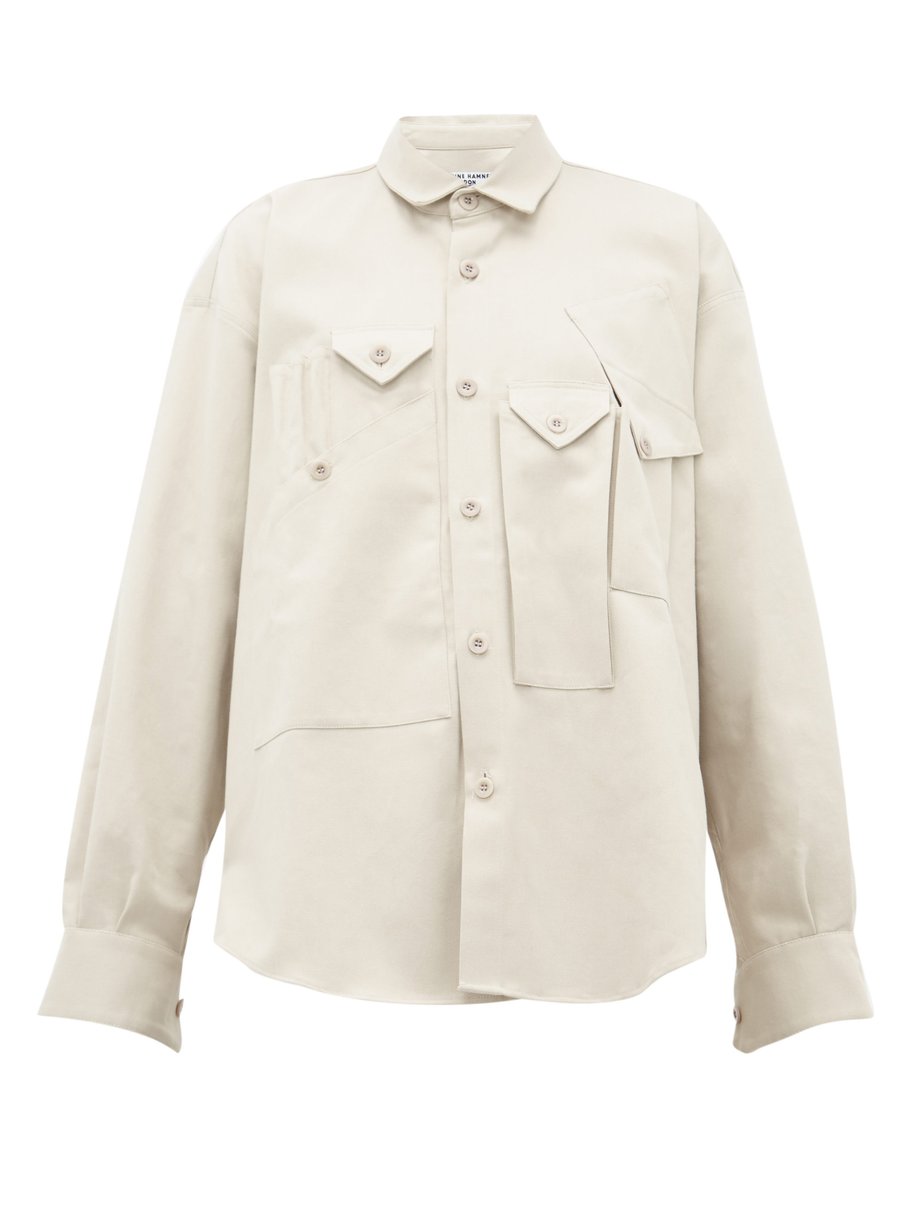 Neutral Peter asymmetric-pocket cotton utility shirt | Katharine ...