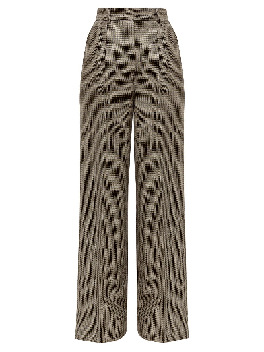 Brown High-rise wide-leg houndstooth wool trousers | Fendi ...