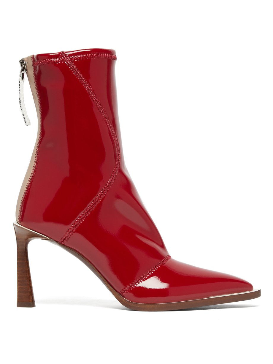 Red FFrame patent-effect neoprene boots 