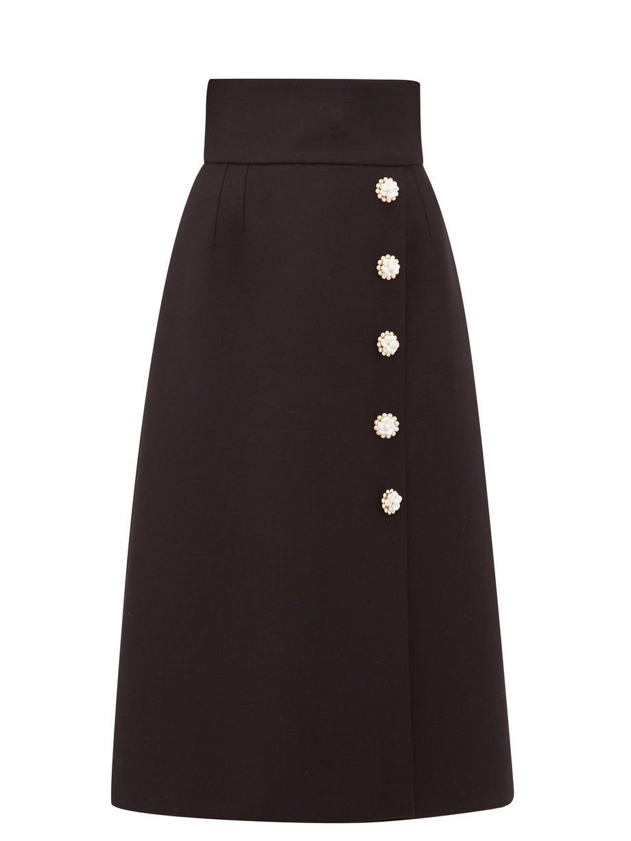 Black Floral-button crepe midi skirt | Dolce & Gabbana | MATCHESFASHION US