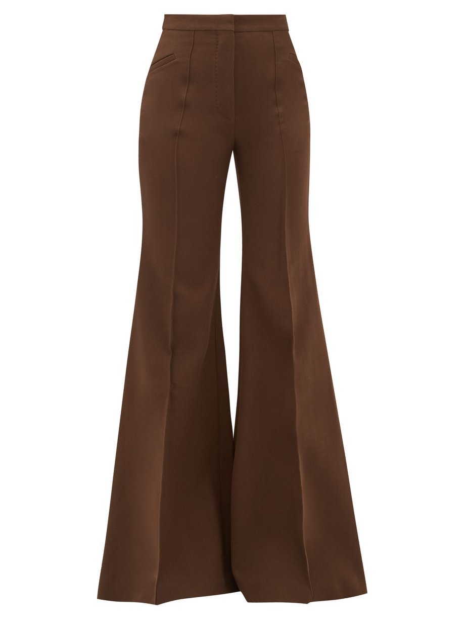 Brown Tailored cotton-blend crepe flared trousers | Françoise ...