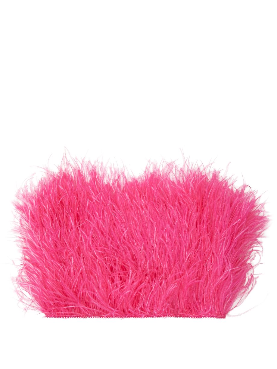 Pink Faux pearl-trimmed ostrich feather top | The Attico ...