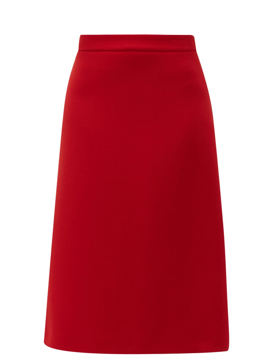 Red Wool-gabardine midi skirt | Prada | MATCHESFASHION UK