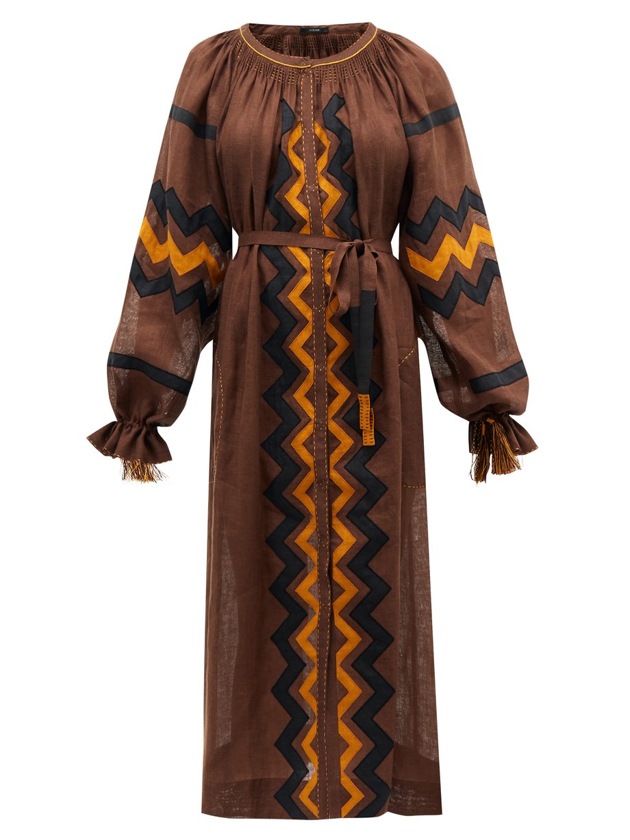 Brown Zanzibar embroidered linen dress | Vita Kin | MATCHESFASHION US