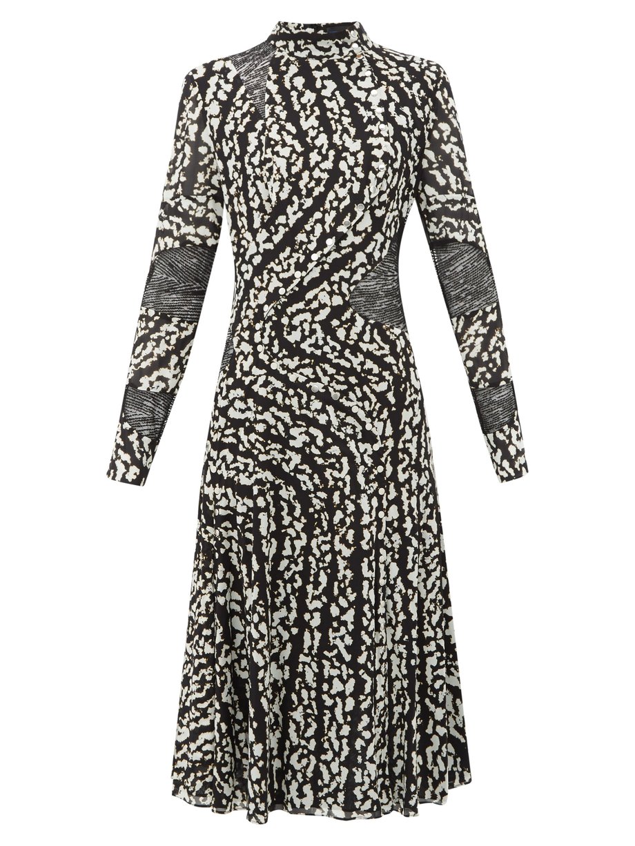 Print Lace-panel printed silk-blend dress | Proenza Schouler ...