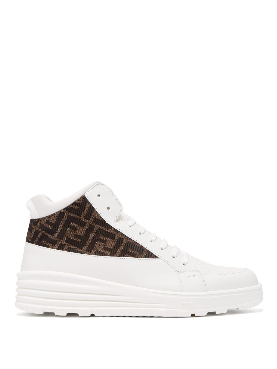 FF-jacquard high-top leather trainers 