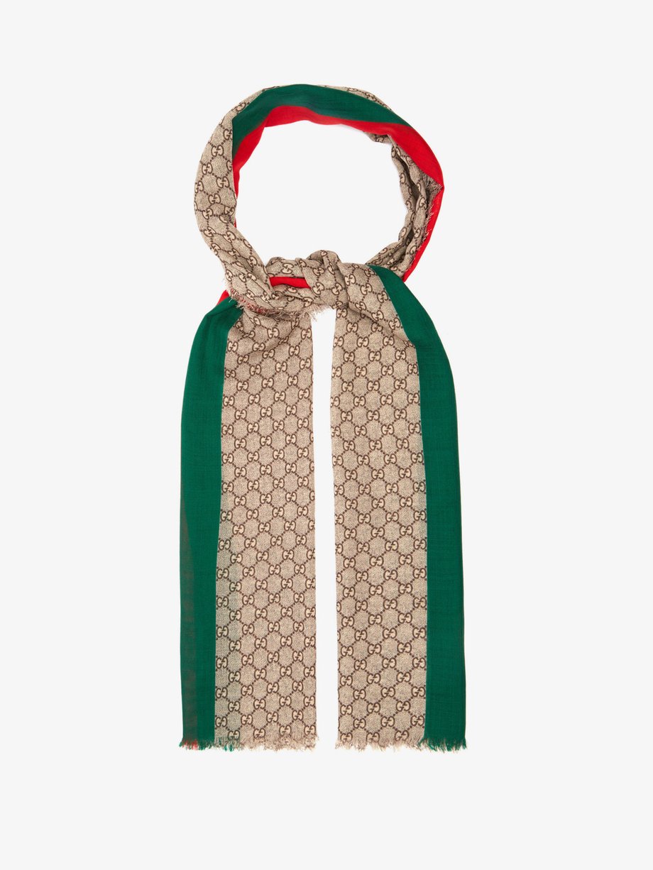 Neutral GG-print raw-edged wool scarf | Gucci | MATCHESFASHION UK