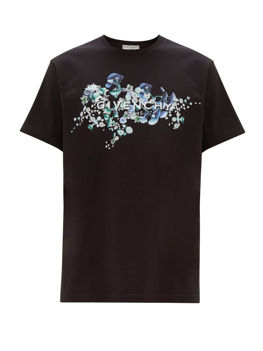 Black Floral logo-print cotton T-shirt 