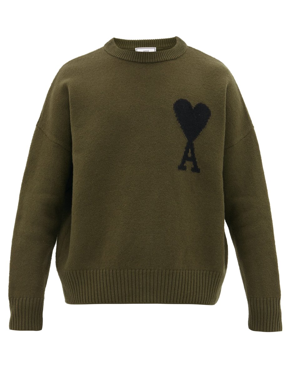 AMI Green Ami de Cœur-intarsia oversized wool sweater | 매치스패션, 모던 럭셔리 ...