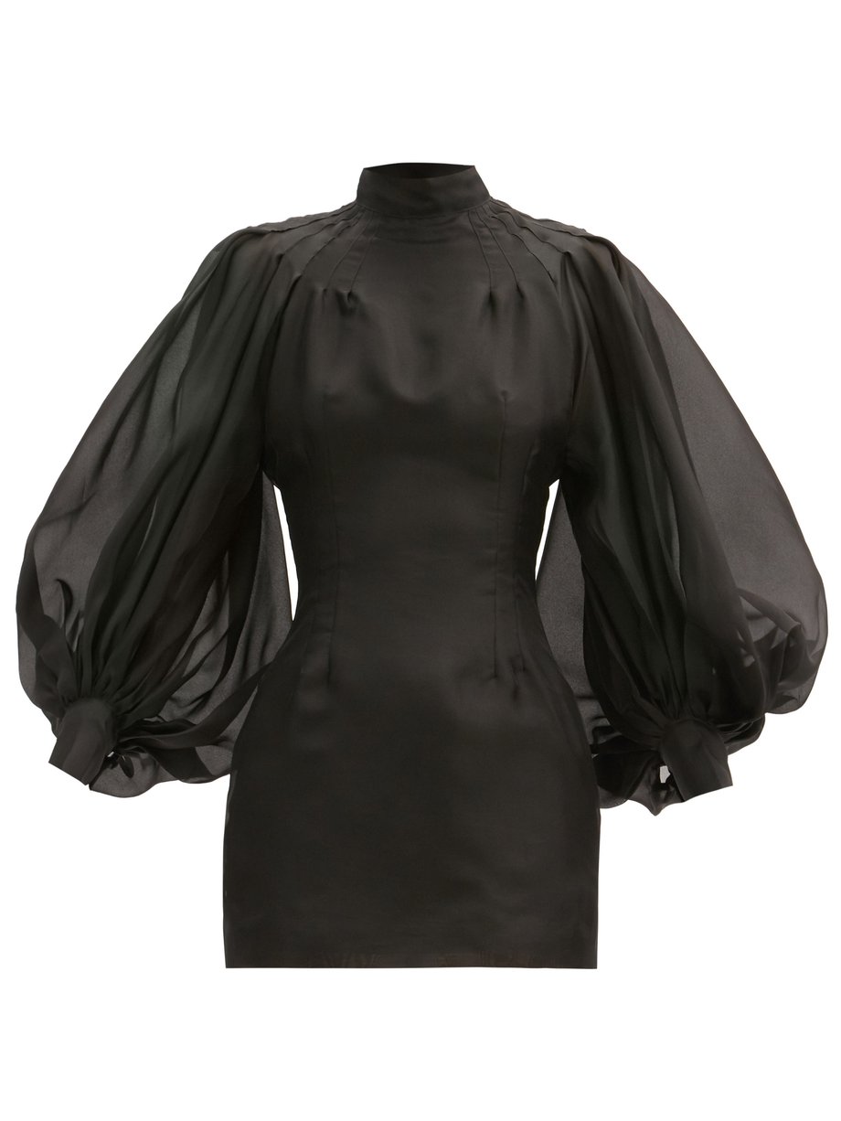Black Balloon-sleeve silk-organza mini dress | Elzinga | MATCHESFASHION US