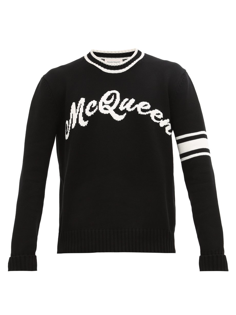 Black Logo-intarsia cotton sweater | Alexander McQueen | MATCHESFASHION US