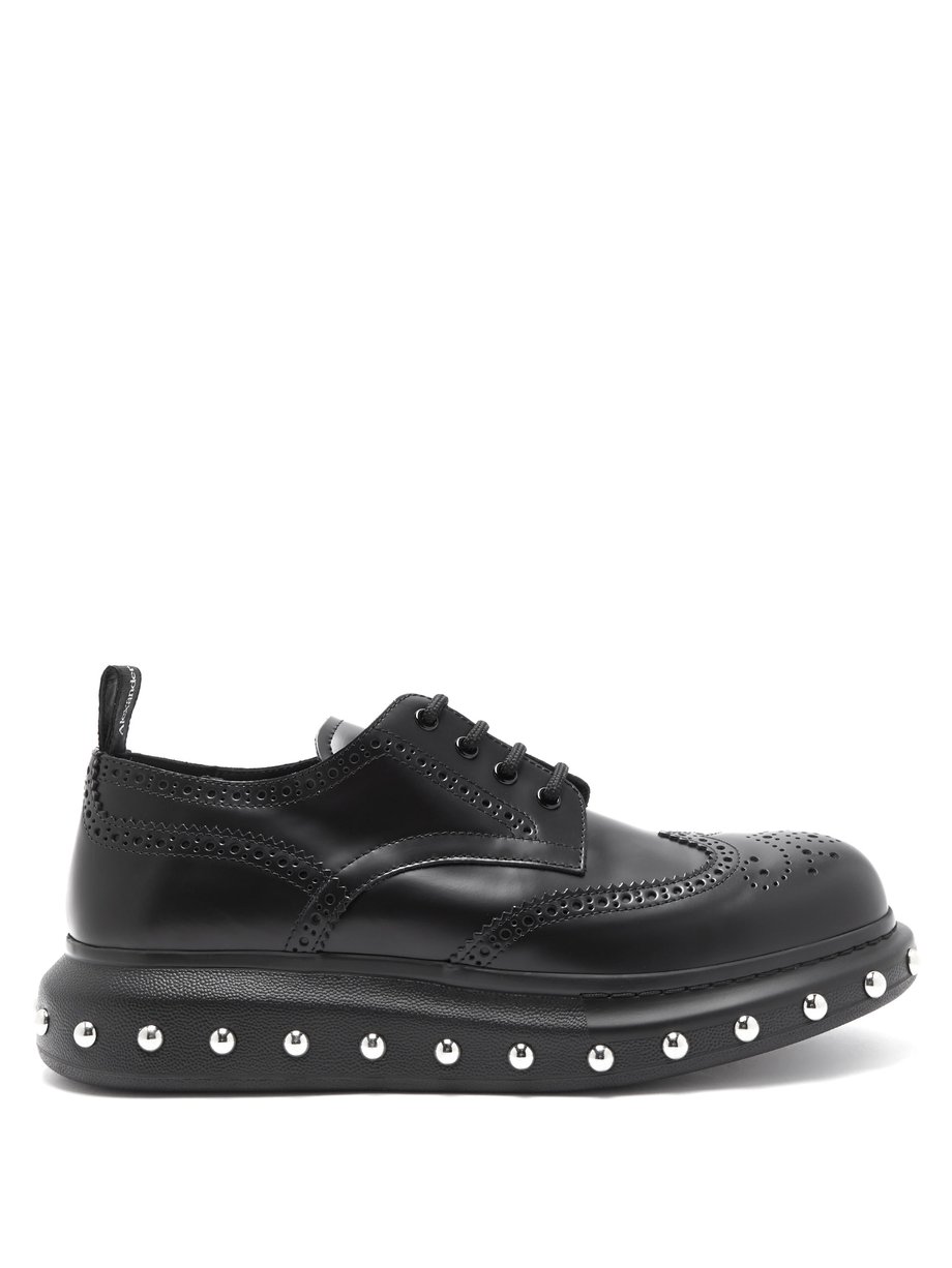 Black Studded exaggerated-sole leather derby shoes | Alexander McQueen ...