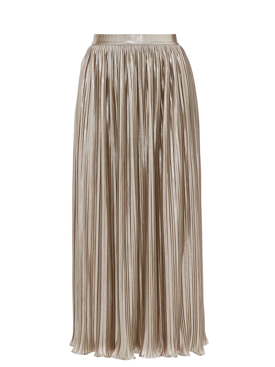 Metallic Camille metallic-poplin midi skirt | Saloni | MATCHESFASHION US