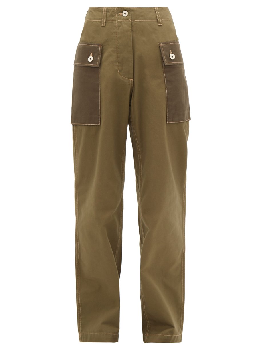 Green High-rise two-tone cotton-twill trousers | Loewe | MATCHESFASHION US
