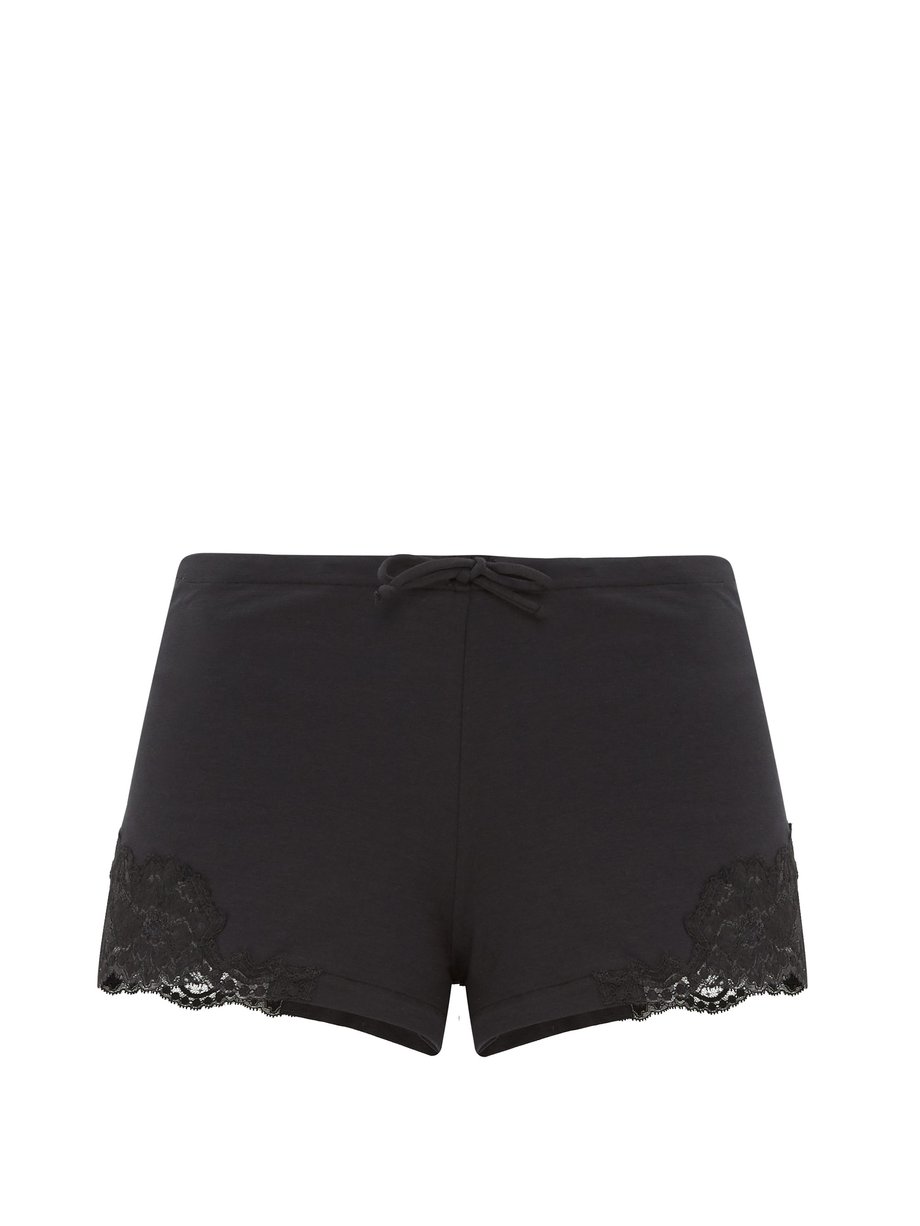Black Lace-trimmed cotton-blend jersey pyjama shorts | La Perla ...