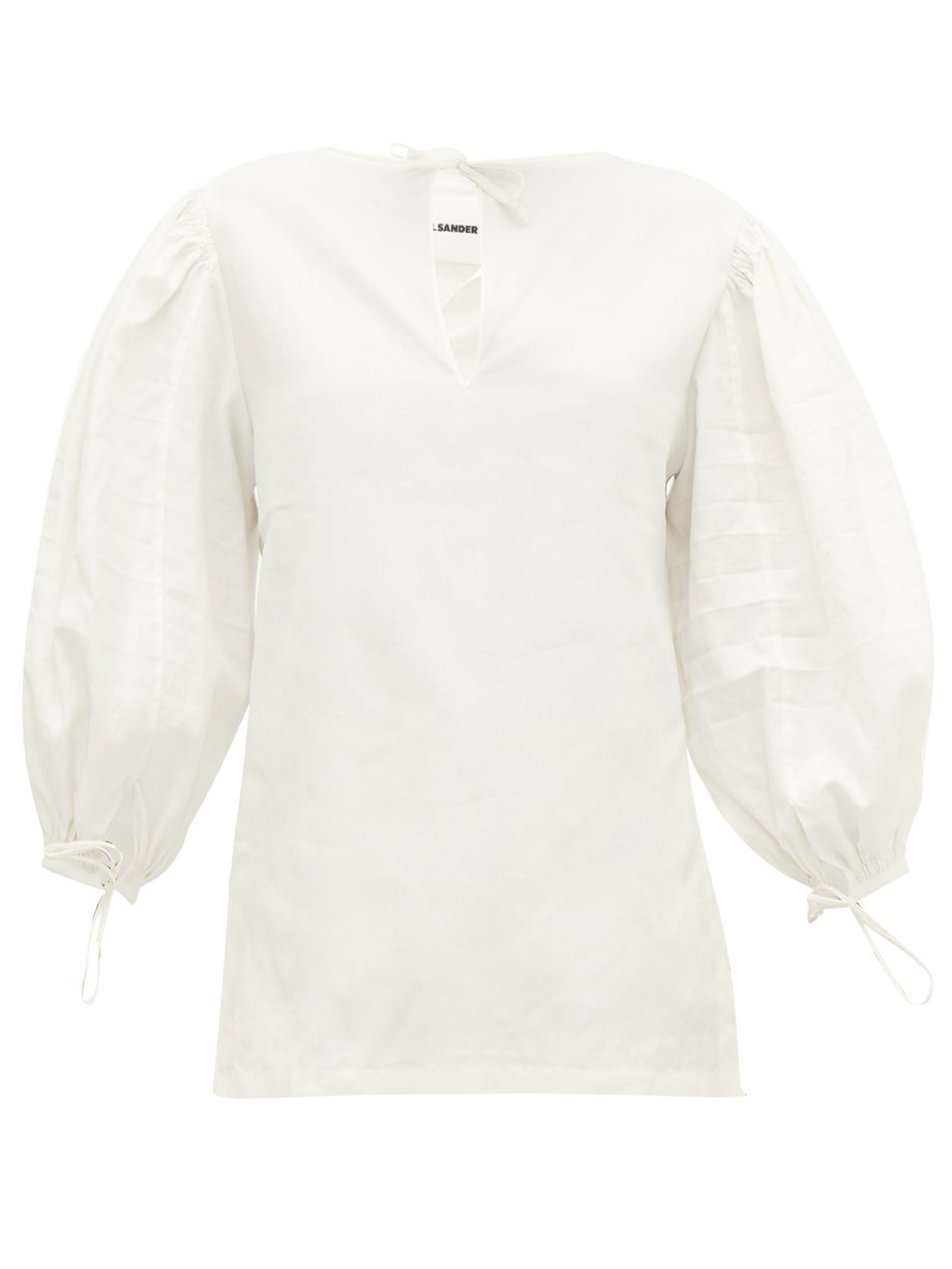 Neutral Puff-sleeves linen blouse | Jil Sander | MATCHESFASHION UK