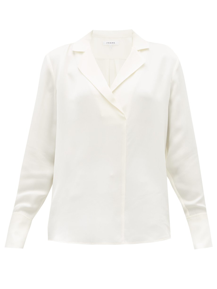 White Notch-lapel collar silk-crepe blouse | FRAME | MATCHESFASHION US