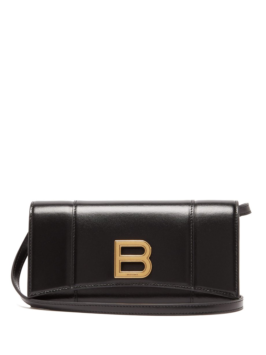 Black Hourglass small B-logo leather cross-body bag | Balenciaga ...