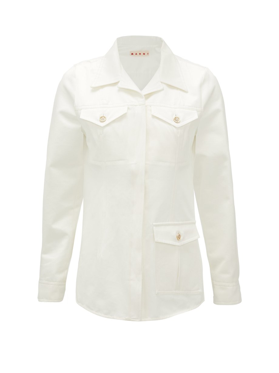 Neutral Cuban-collar cotton safari jacket | Marni | MATCHESFASHION US