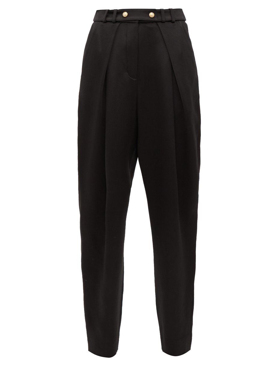 Black Pleated silk-satin tapered trousers | Balmain | MATCHESFASHION US