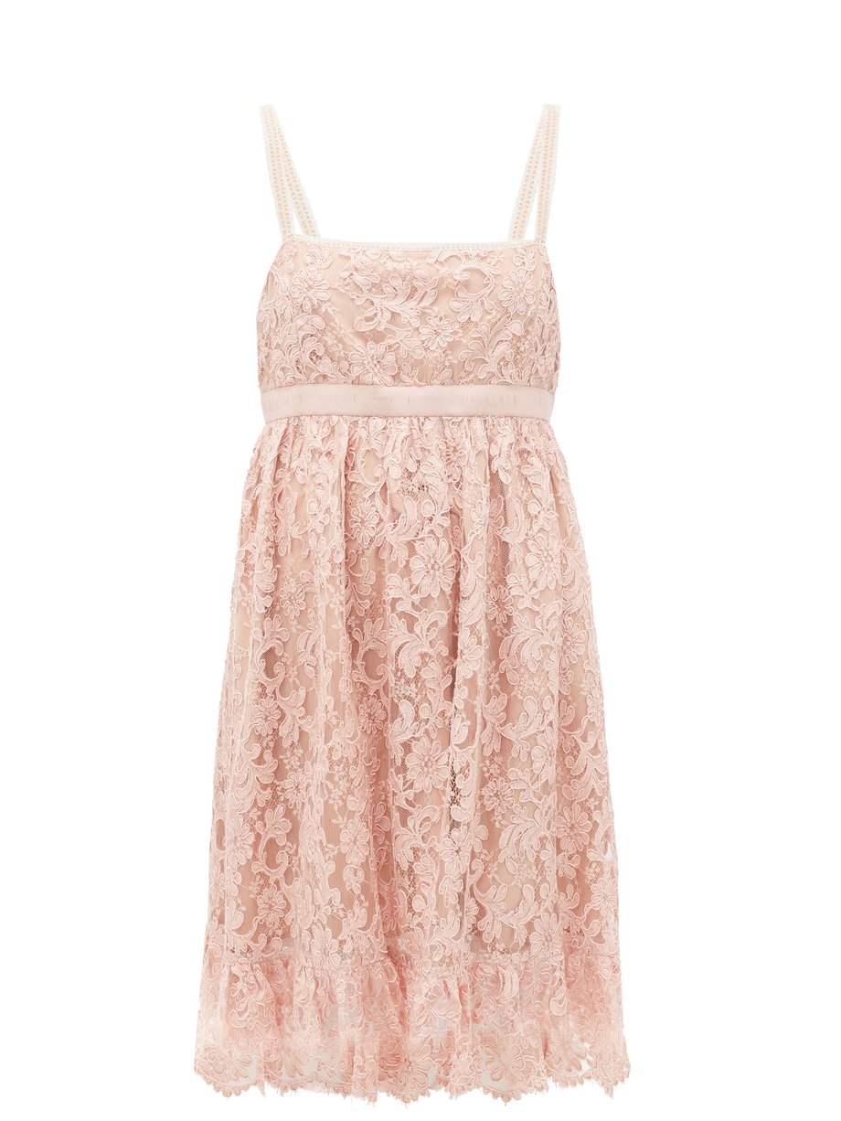 Pink Logo-waist floral-lace babydoll dress | Gucci | MATCHESFASHION US