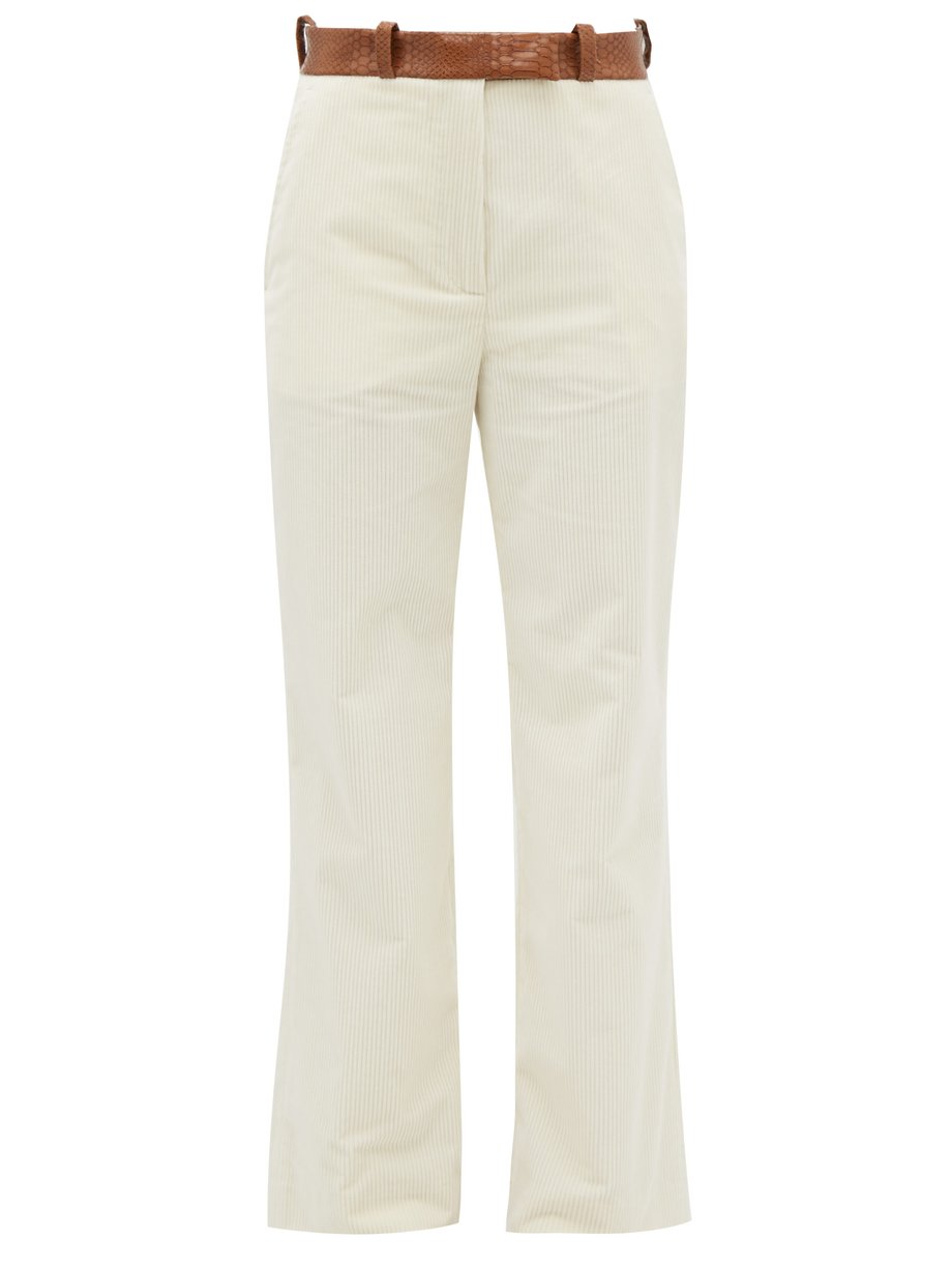 Hillier Bartley White Snake-effect belted cotton-corduroy trousers ...