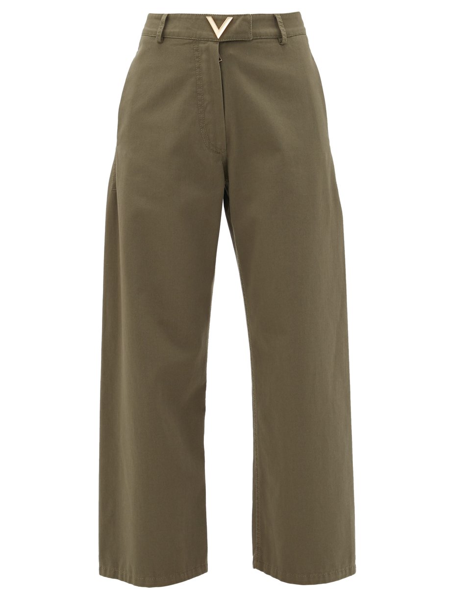 Green High-rise cotton-twill trousers | Valentino | MATCHESFASHION UK