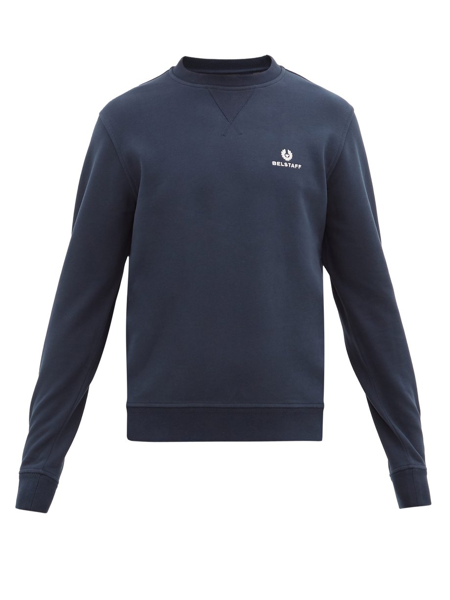 Navy Logo-embroidered cotton-jersey sweatshirt | Belstaff ...