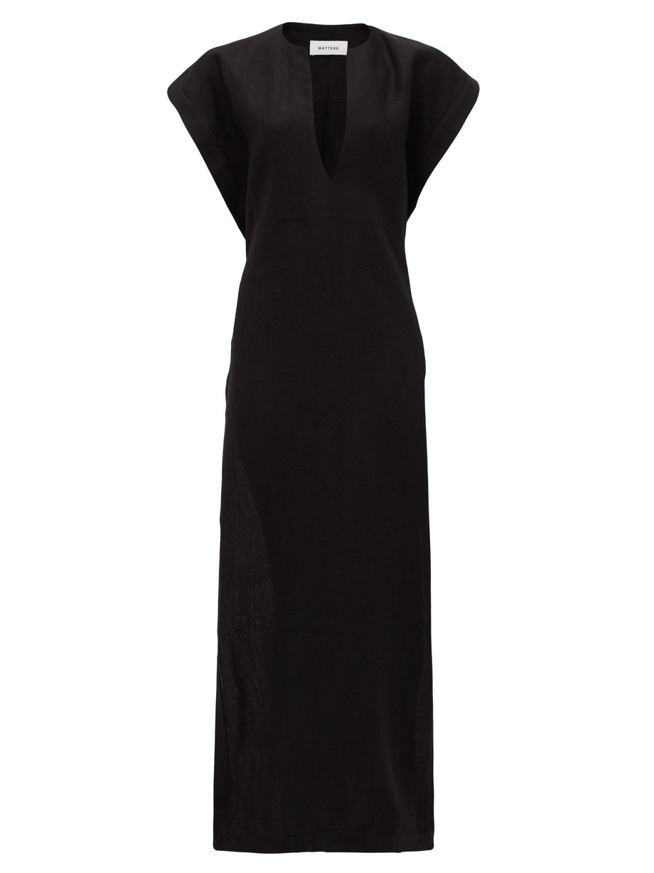 Black The Long Belted Poncho linen dress | Matteau | MATCHESFASHION US