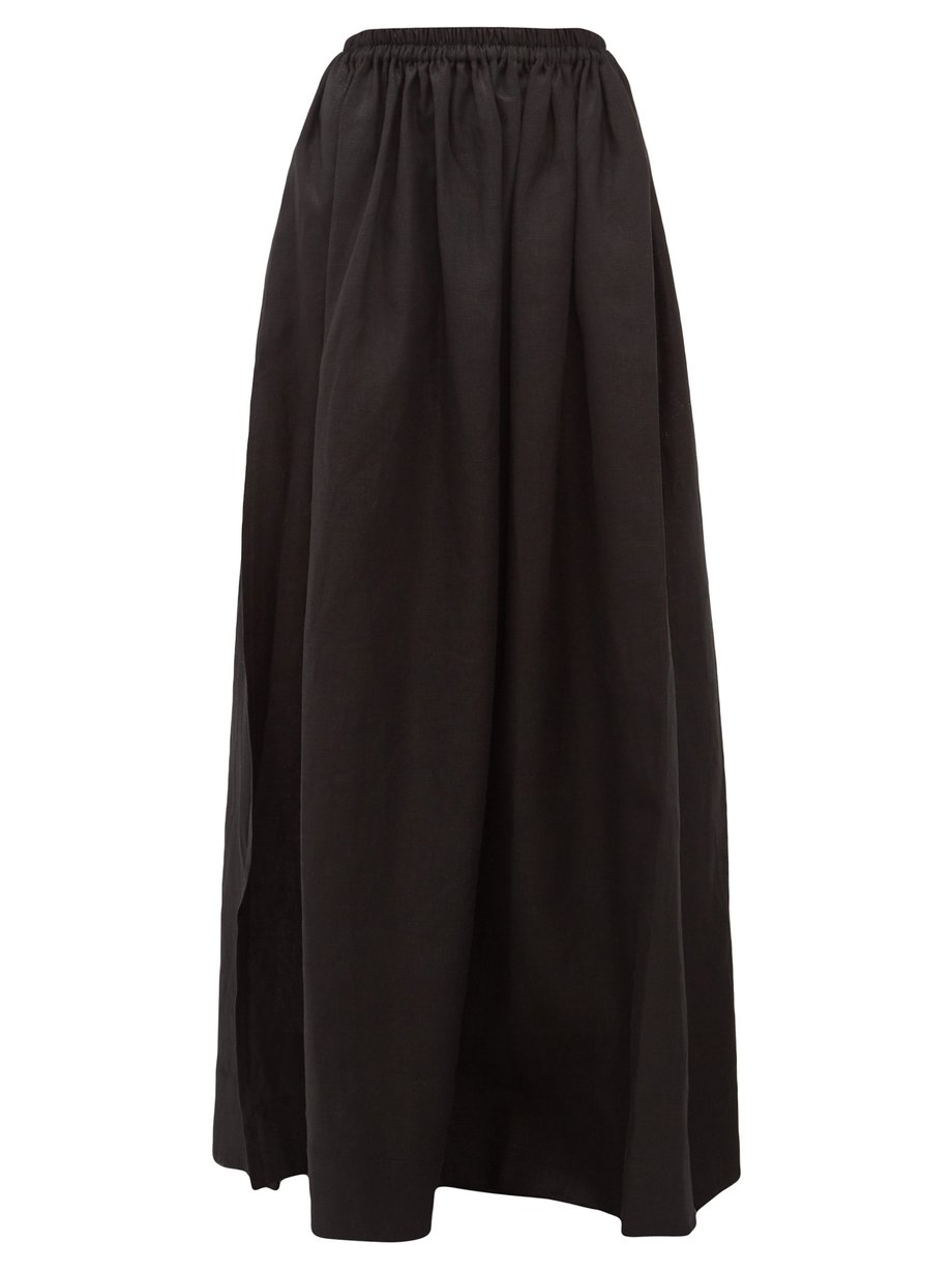 Black Hemline-slit linen-blend maxi skirt | Matteau | MATCHESFASHION US