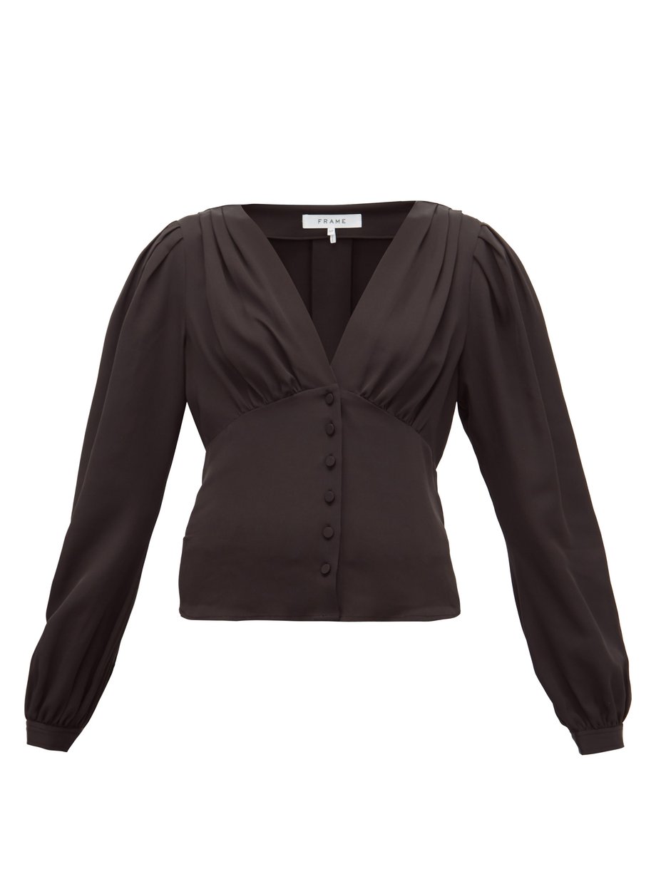 Black Empire-waist pleated silk top | Frame | MATCHESFASHION AU