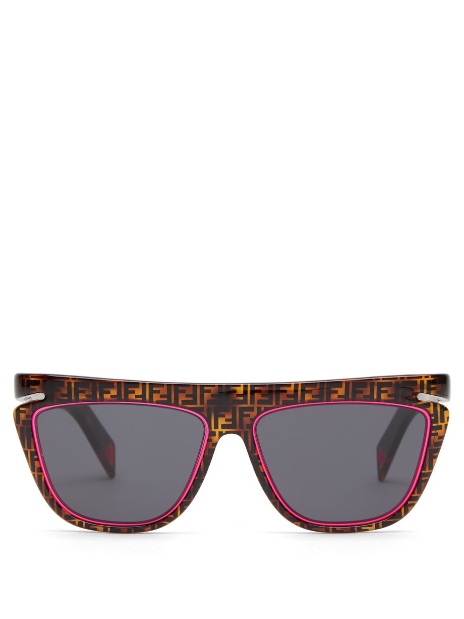 FF-logo flat-top square Optyl sunglasses Brown multi Fendi ...