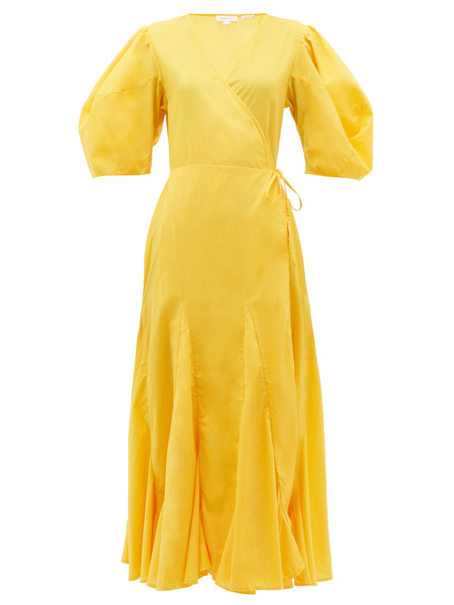 Yellow Fiona puff-sleeve cotton wrap dress | RHODE | MATCHESFASHION US
