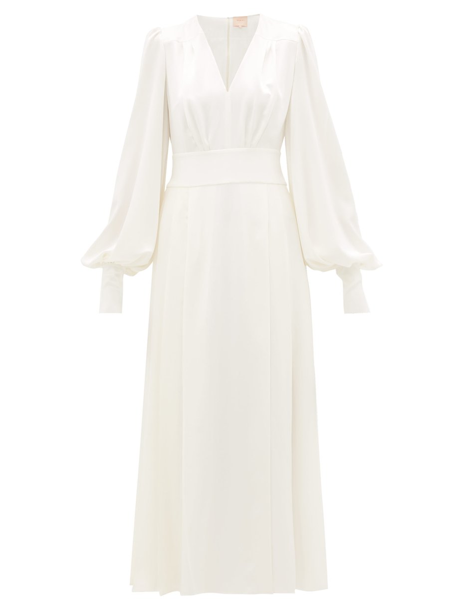 White Teruko balloon-sleeve silk-charmeuse dress | Roksanda ...
